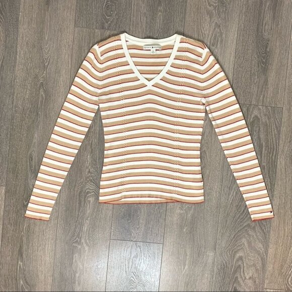 Tommy Hilfiger Women's Stripe Sweater V-neck Pullover  Vintage 2000s Preppy - Picture 10 of 16